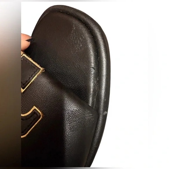 Tory Burch Double T Sport Slides Black Slides with Gold Emblem - Picture 4 of 12